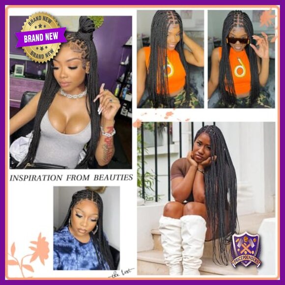 Knotless Box Braid Wig 36 Inch HD Lace Front Synthetic Human Hair Blended main image 4